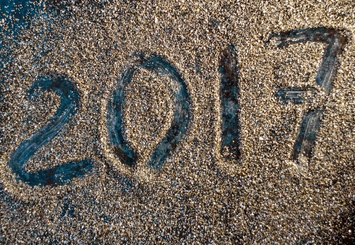 The numbers 2017 written in the sand