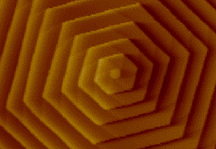 Atomic force microscope image of a hexagonal crystal