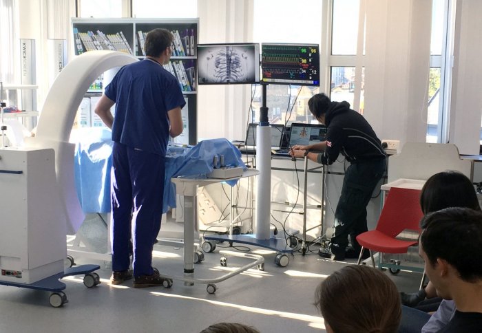 Sequential simulation of a patient visiting hospital following a heart attack and undergoing a coronary angioplasty