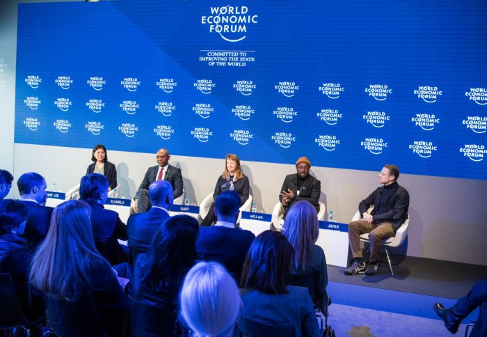 Alice Gast with will.i.am and other leaders at Davos