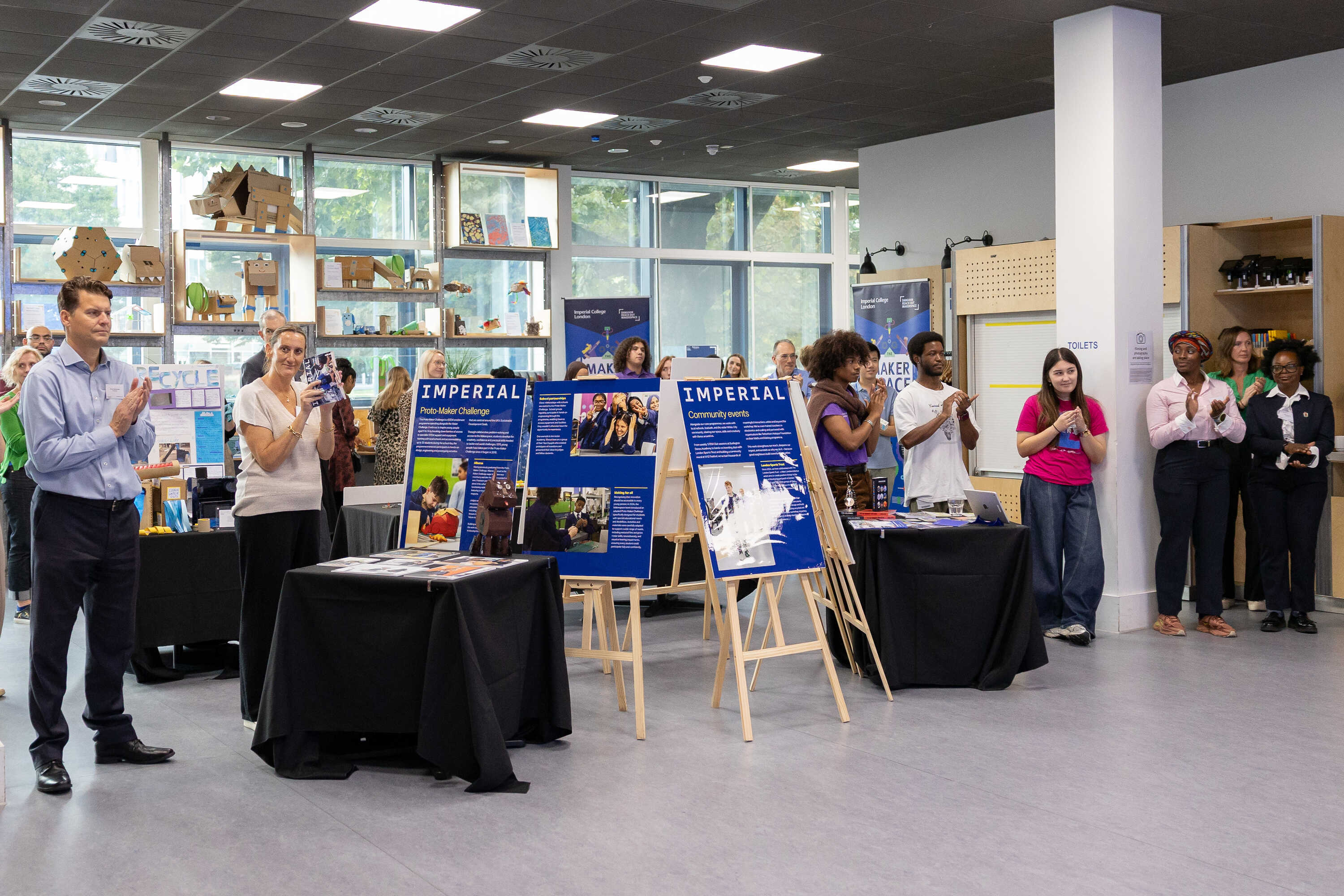 Guests at a Makerspace and Berkeley Foundation showcase at Imperial College London.