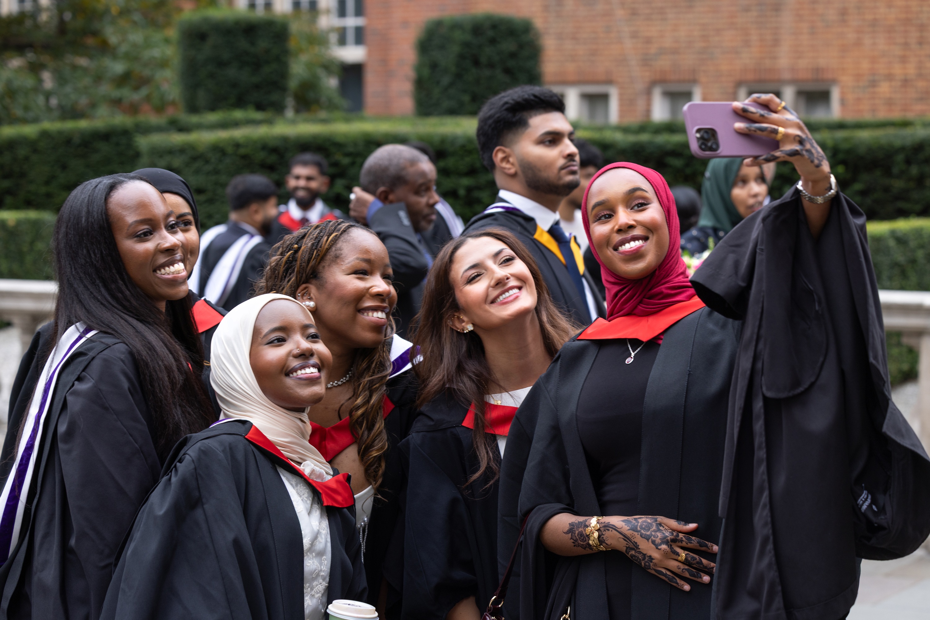 Medical students celebrating on Commemoration Day outside the Royal Albert Hall