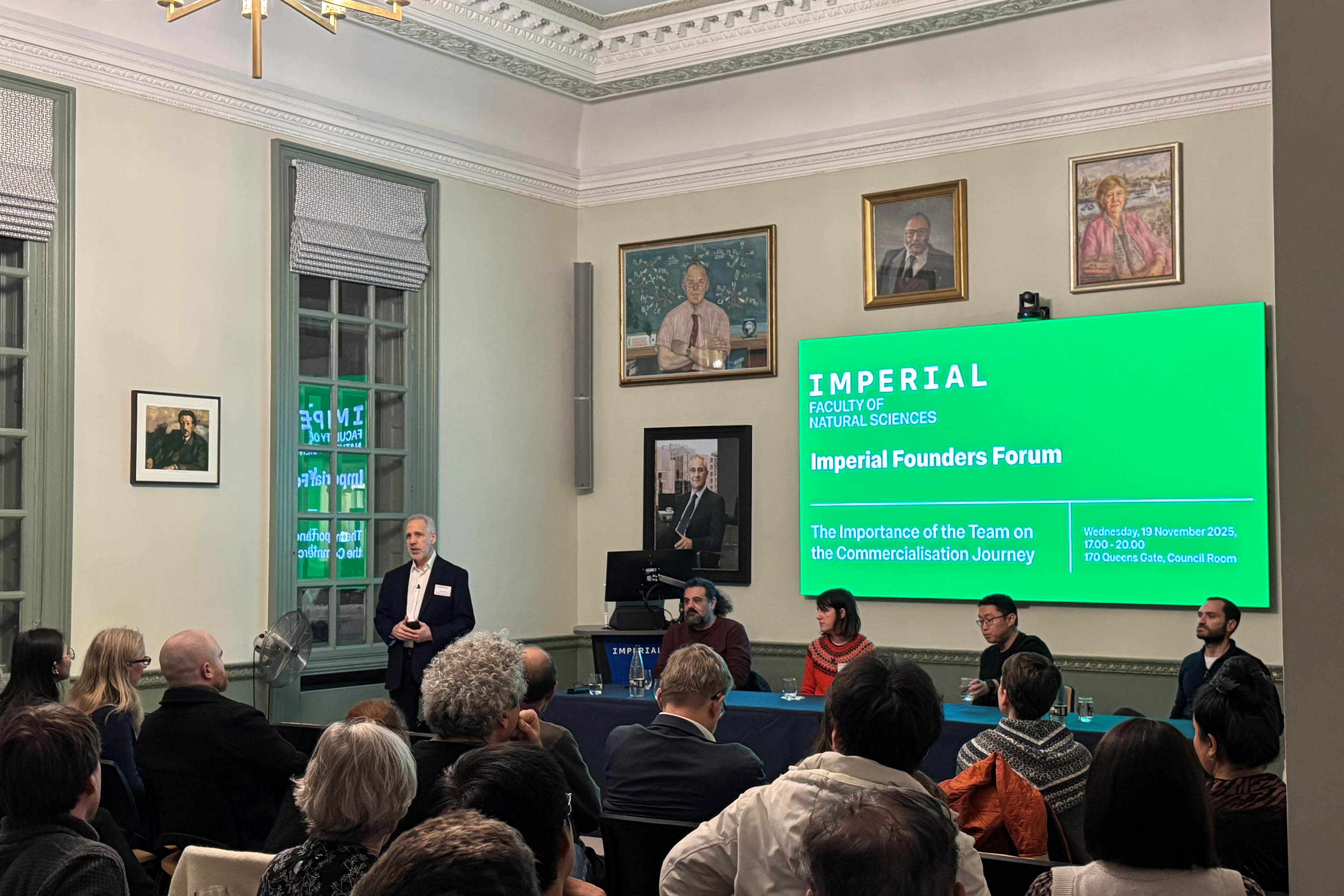 Professor David Klug (left) introduces the Imperial Founders Forum event in November 2025