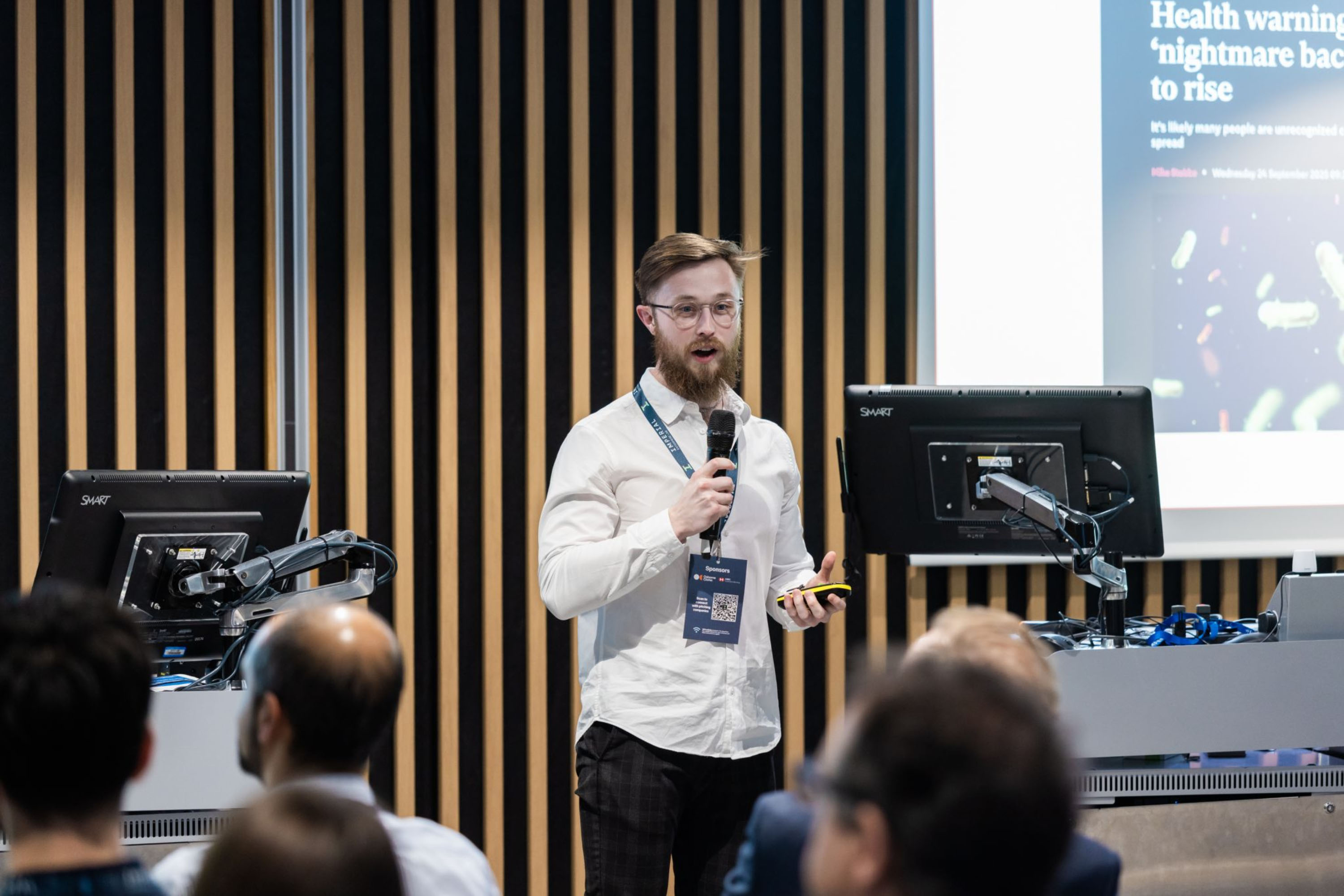 Dr Ashleigh Myall pitching NEX at Imperial's 2025 investor showcase.