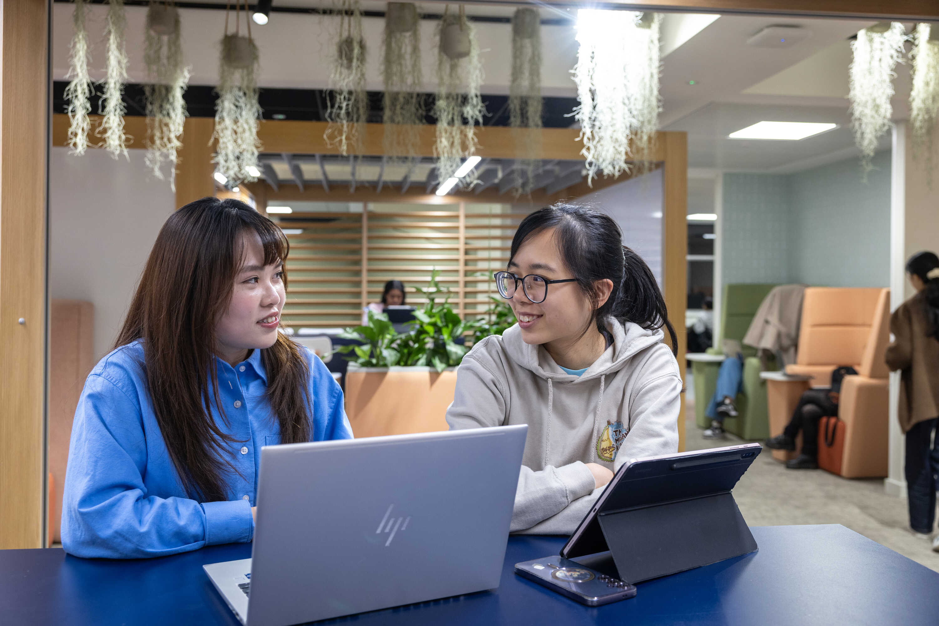 Students in the new refurbished student spaces in the Sherfield building.