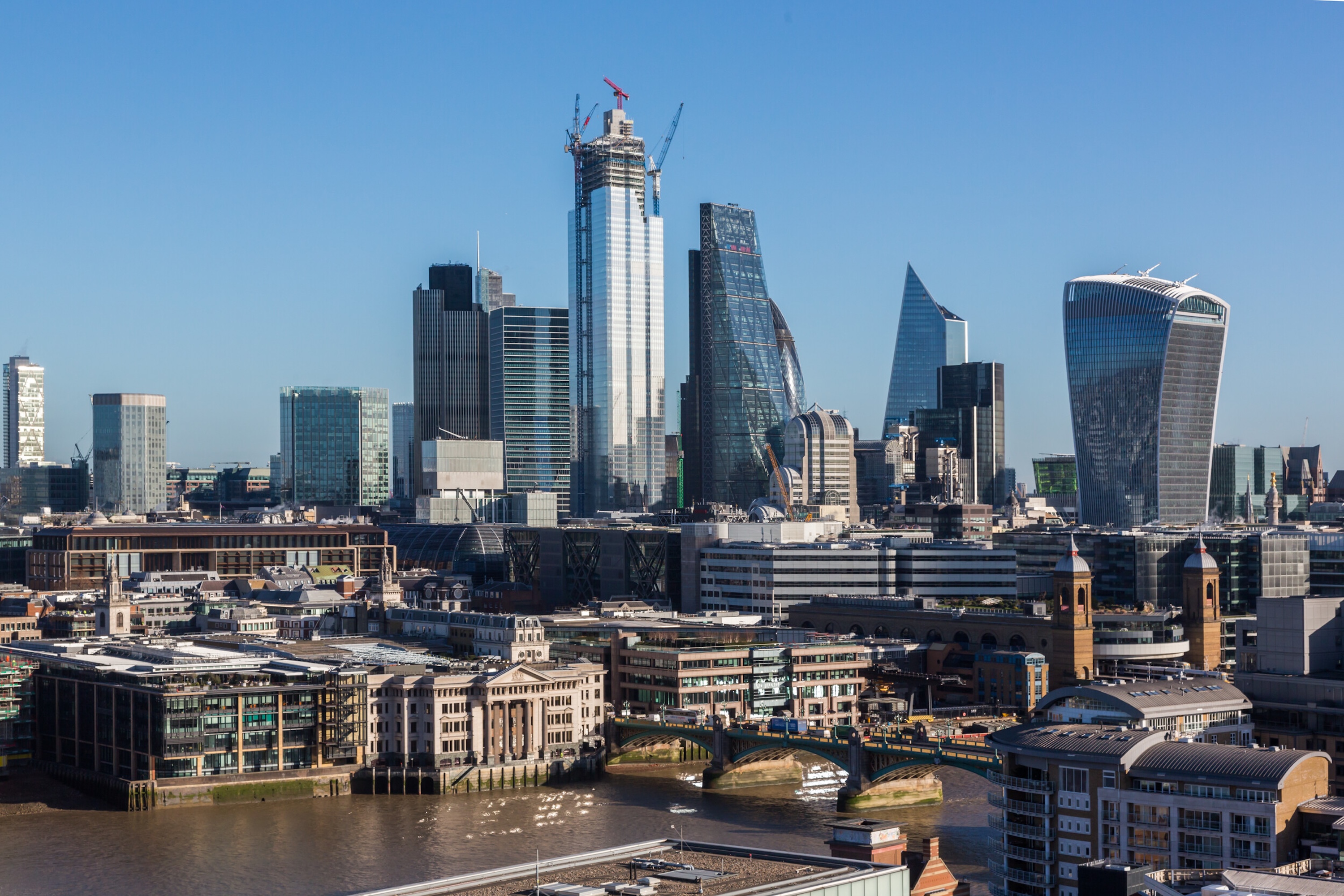 Landscape of the London skyline with river Thames below