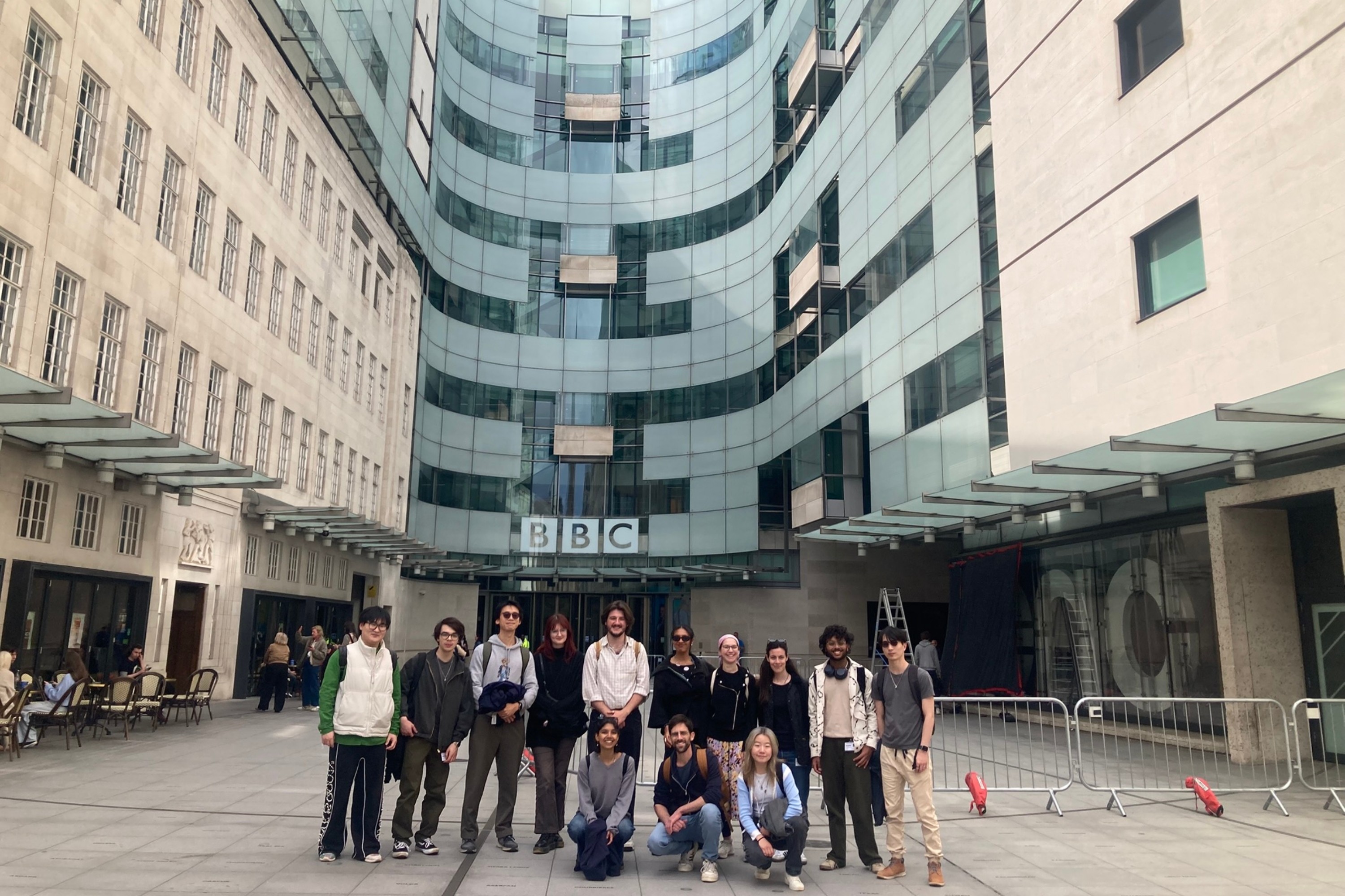 A group of students visiting Broadcasting House in London
