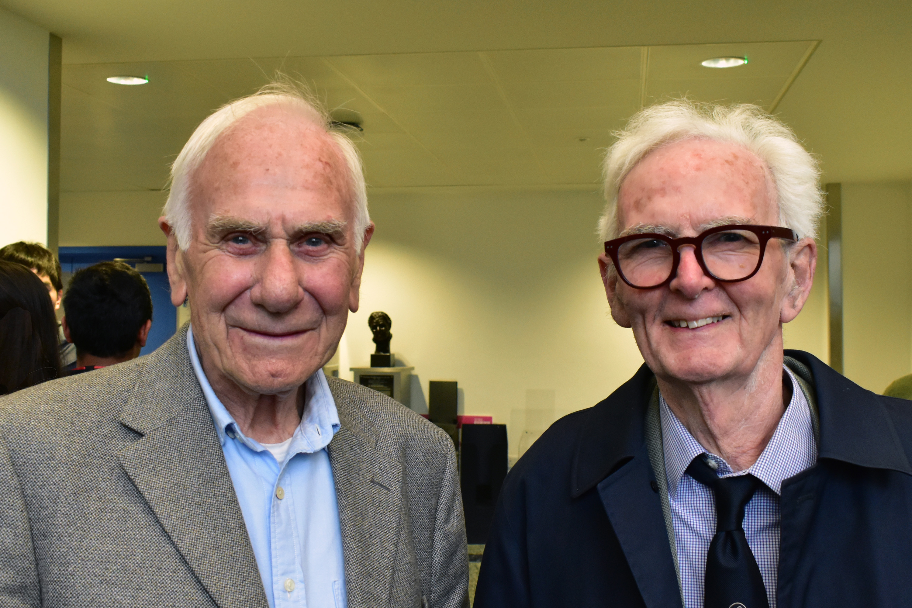 Professor John Harvey and Professor Peter Bearman at the wind tunnel renaming event, 11 June 2026