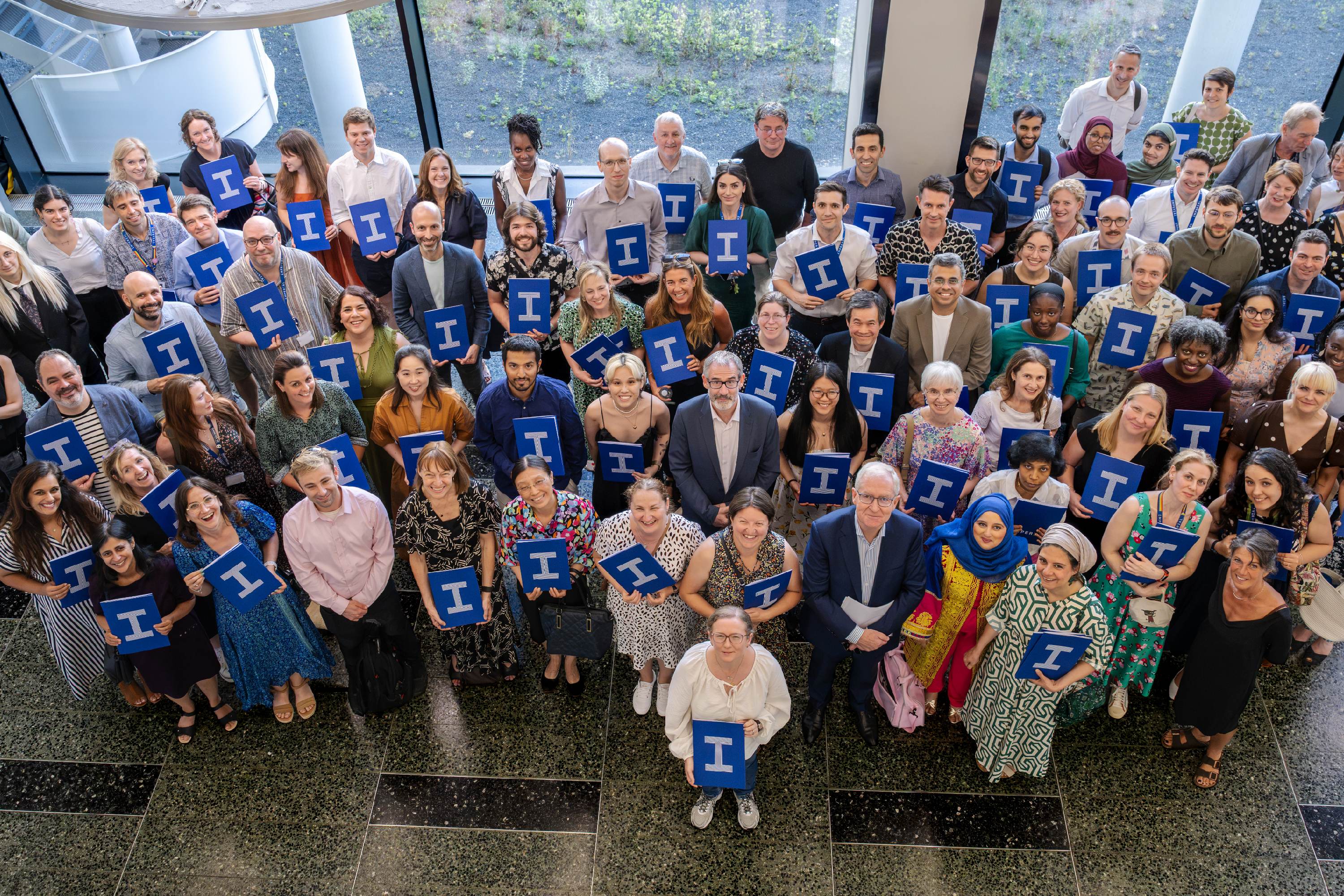 A group of all staff awards winners see from above