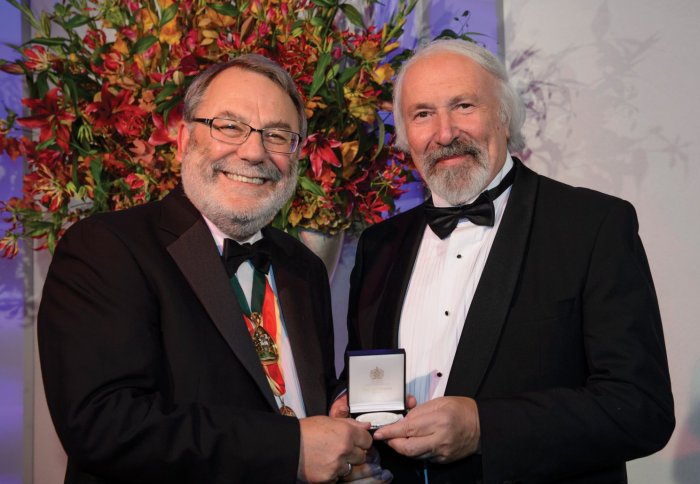 Professor Sir Peter Knight (L) and Emeritus Professor Howard Morris