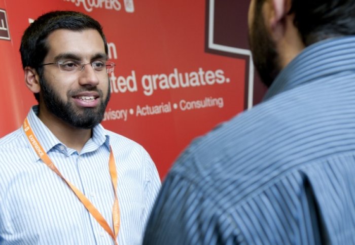 Recruiter conversing