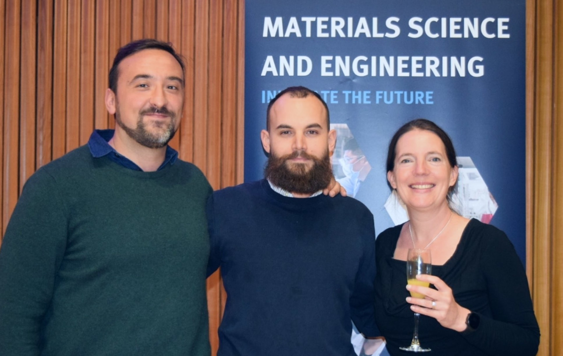Alexis Belessiotis Richards (middle) with Professor Molly Stevens and Dr Stefano Angioletti-Uberti