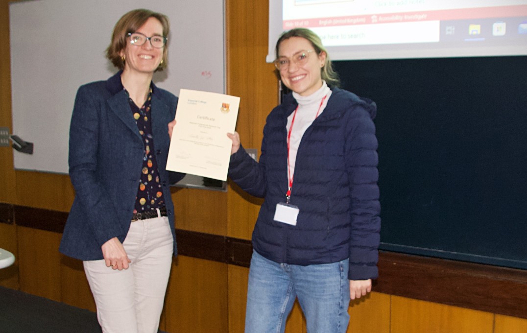 Professor Sandrine Heutz with Camille De Villers, winner of the 'Best Speaker' prize