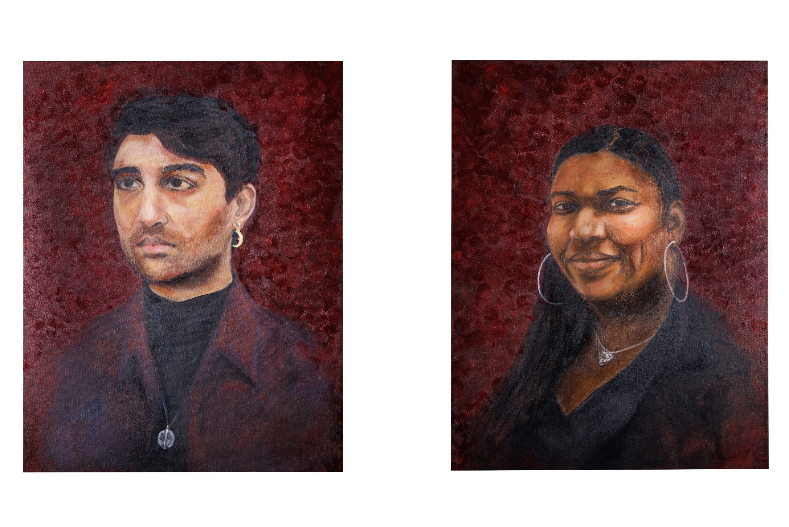 A picture of Tami Soji-Akinyemi's paintings ‘Kailash’ and ‘Gabriella'