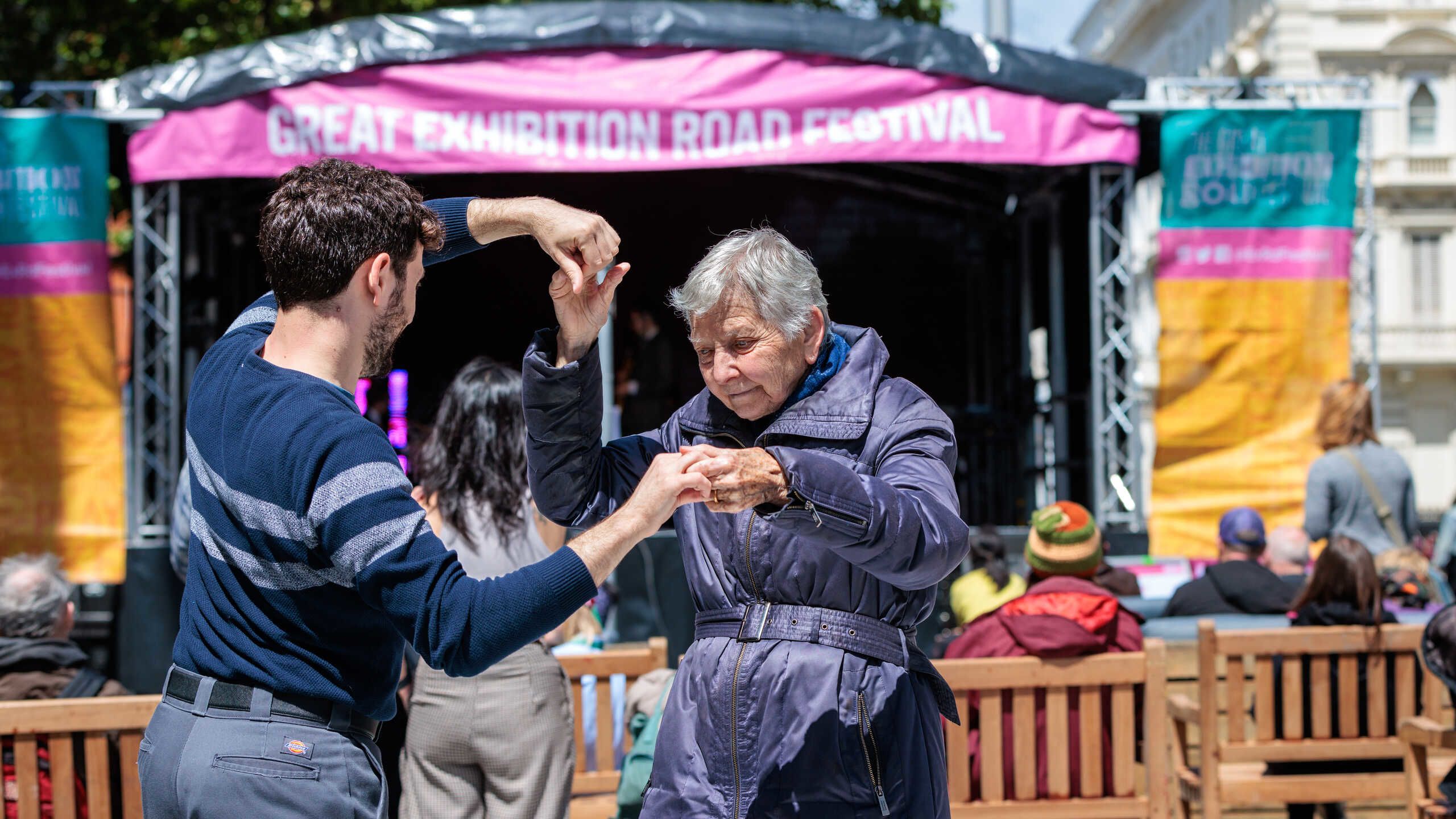 Visitors dancing at the Great Exhibition Road Festival