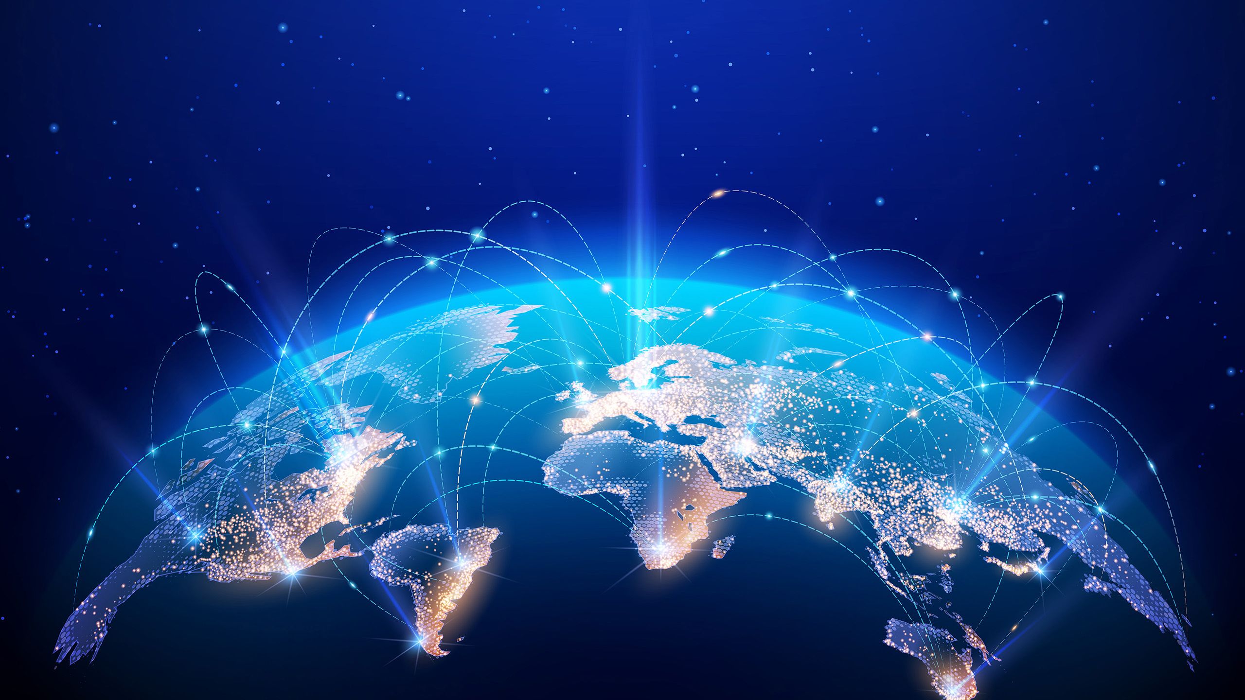 Global map with lights and lines connecting countries