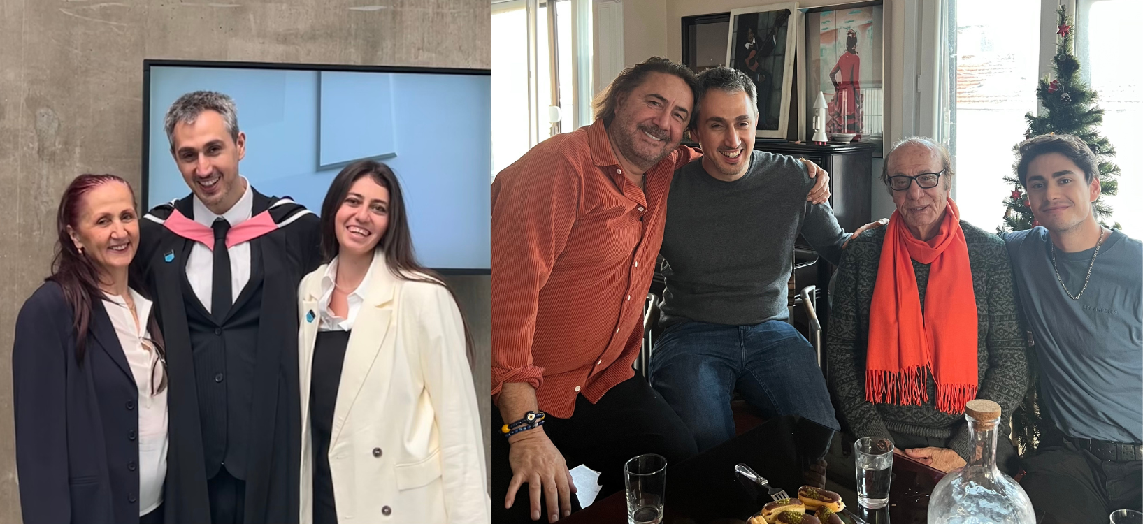 Left: Gökhan with his wife Nurgül and his mother Meral. Right: Gökhan with his brother Hakan, his father Yüksel and his nephew Doğaç in Istanbul.