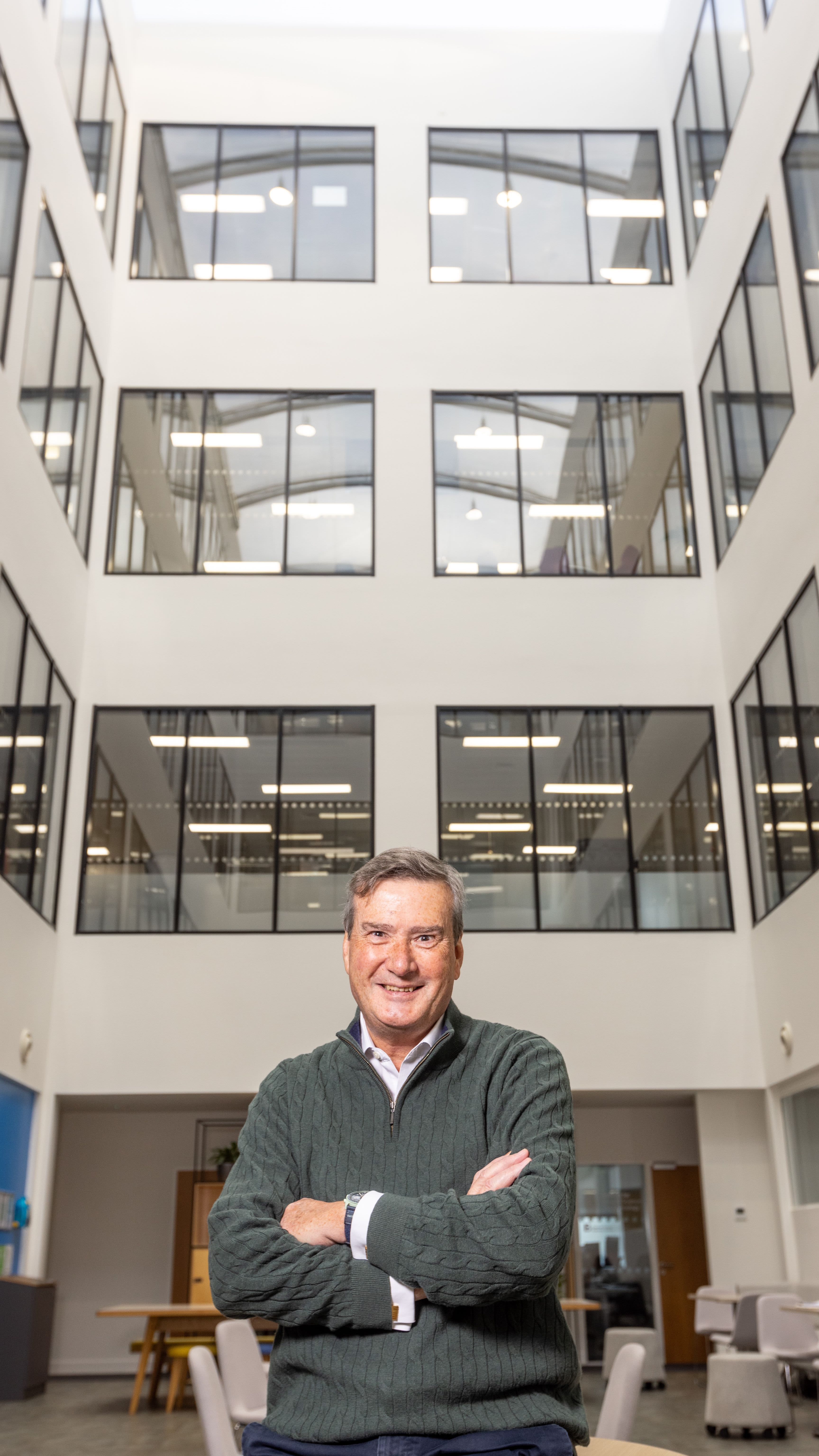 Alastair Kilgour standing inside the Business School, White City Scale Space campus