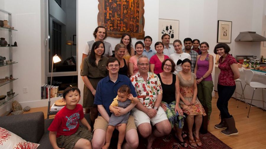 Filipe socializing with Ihor Lemischka and Kateri Moore's research team from the Icahn School of Medicine at Mount Sinai in New York