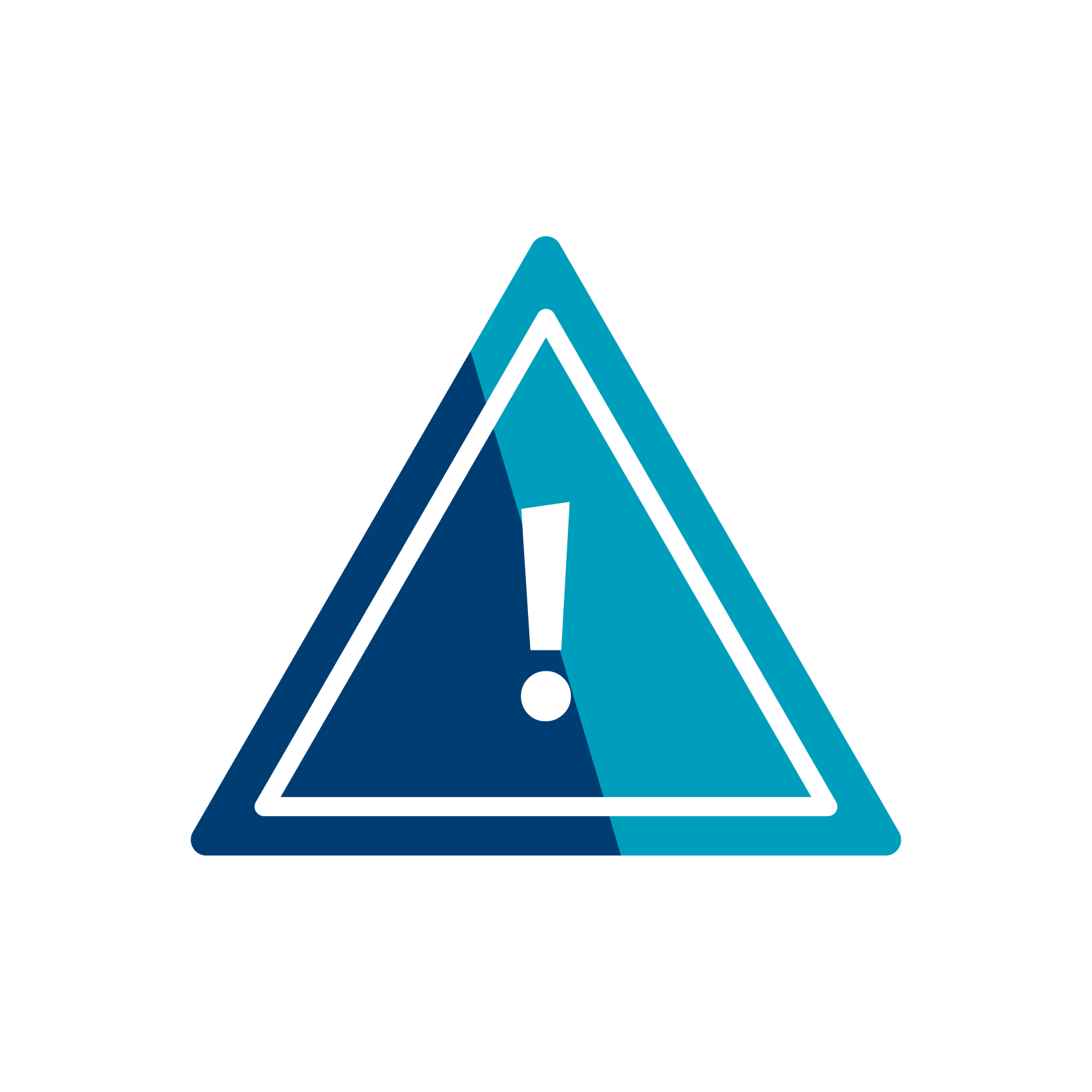 a blue triangle with a exclamation mark