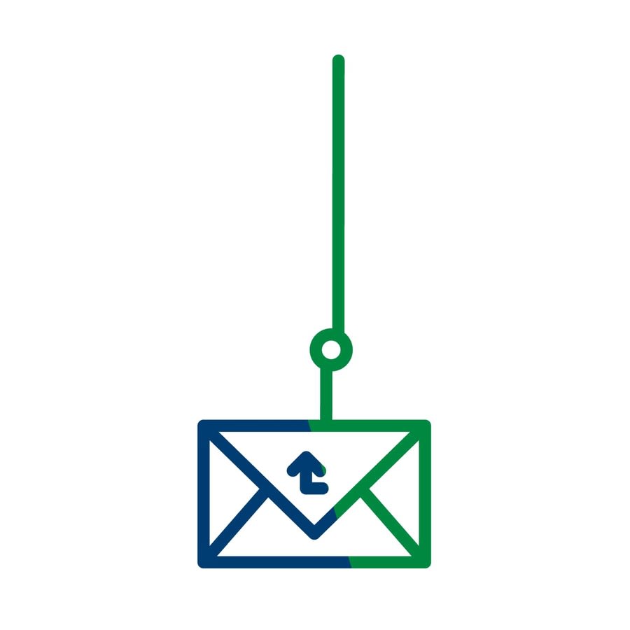 a blue and green envelope with a hook