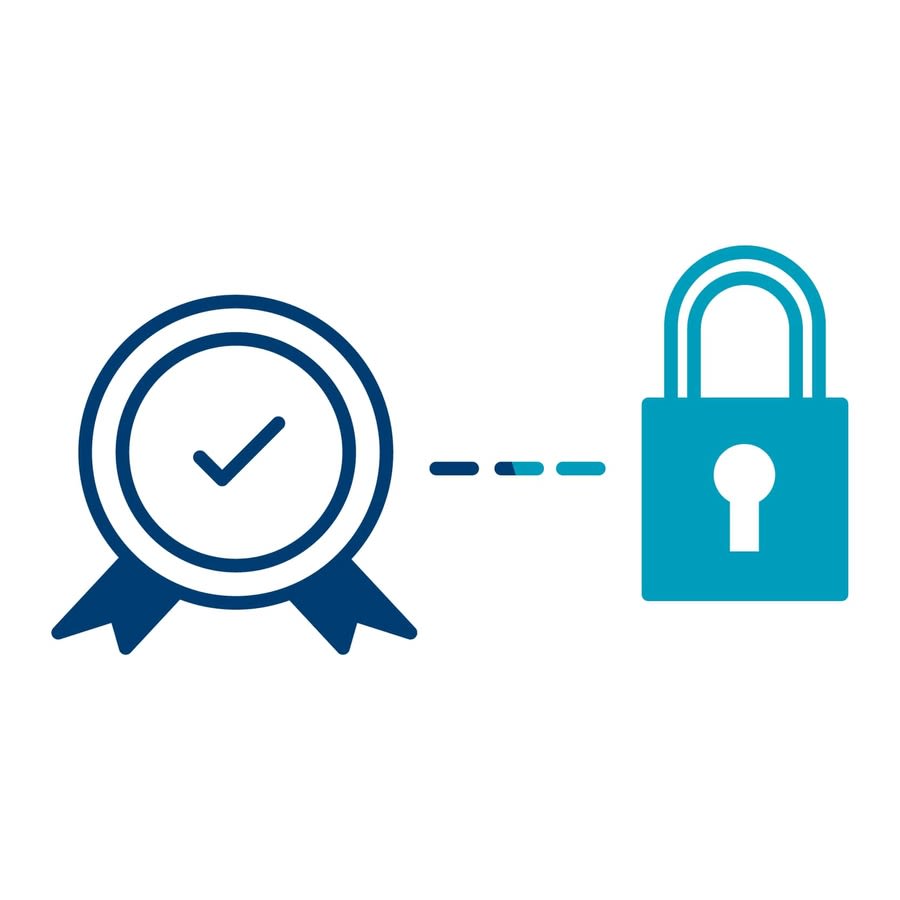a blue circle with a check mark and a lock