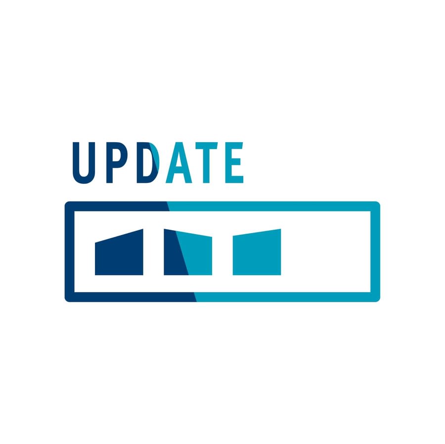 a blue and white update logo