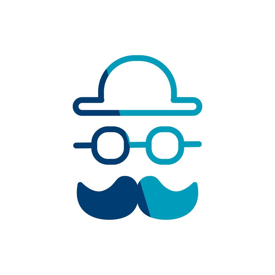 a logo of a person with a moustache and glasses