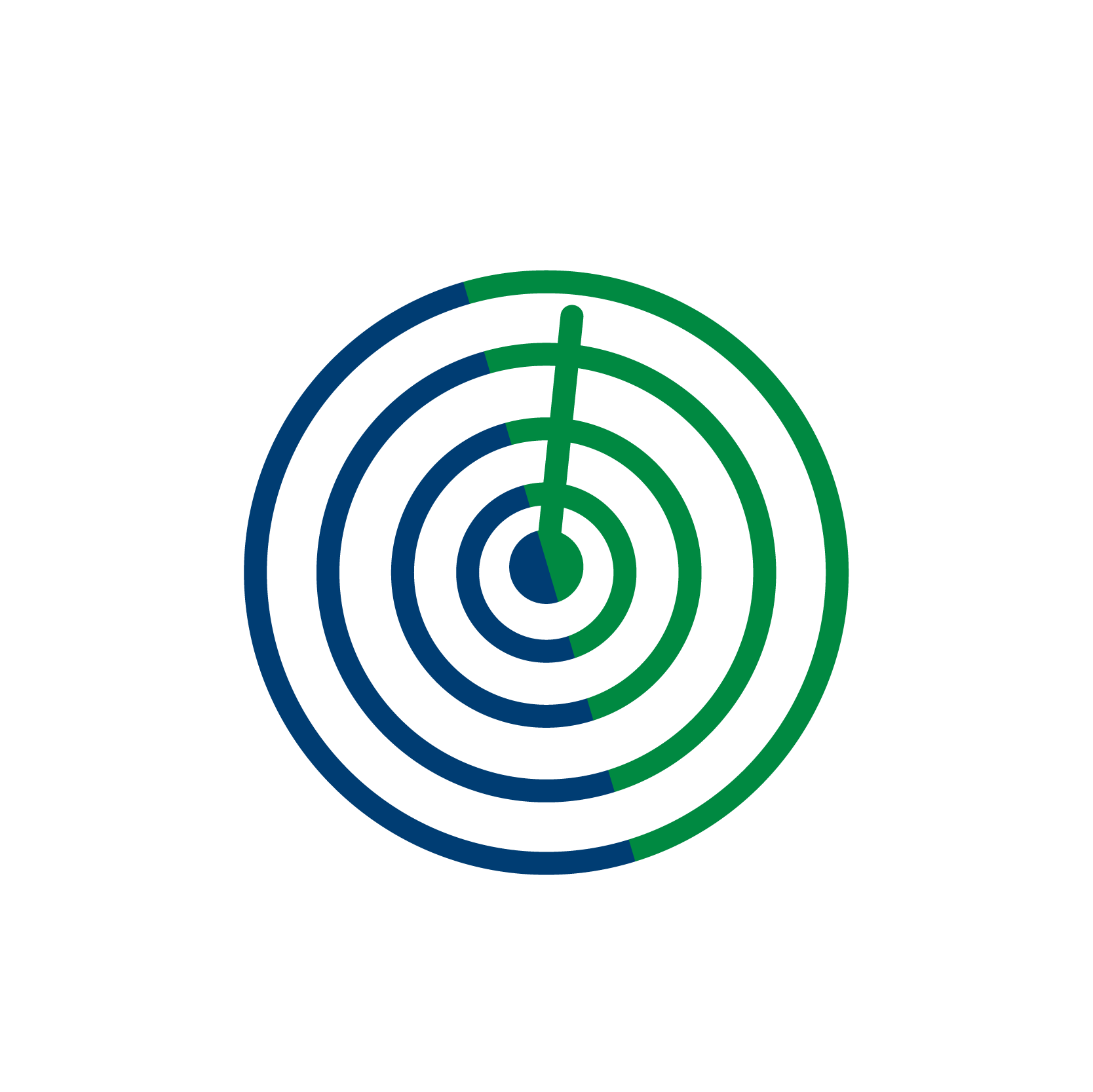a blue and green radar with a point