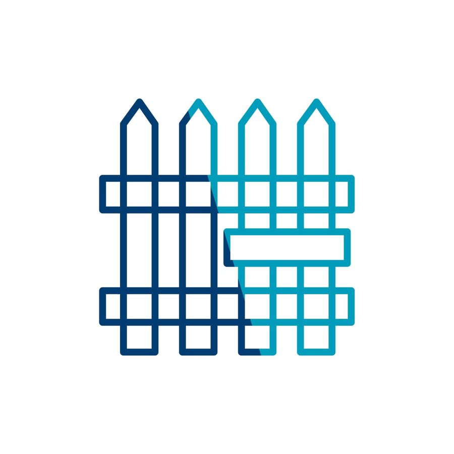 a blue and white line art of a fence