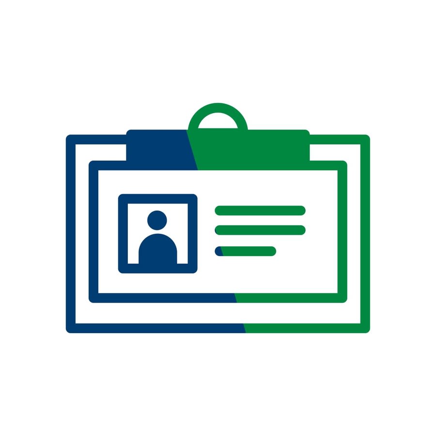 a blue and green identification card