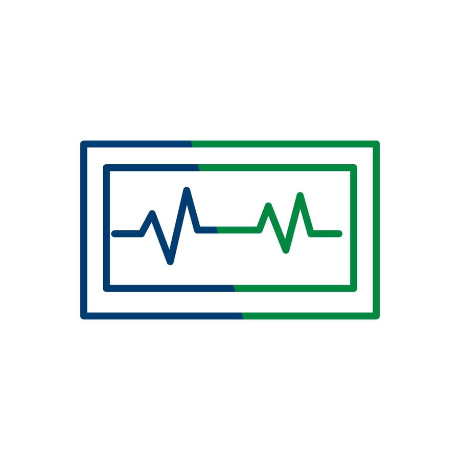 a blue and green line with a heartbeat line