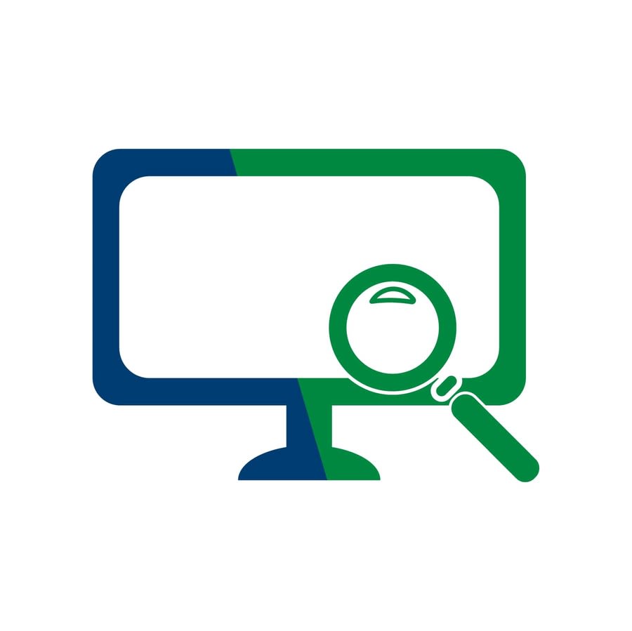 a computer monitor with a magnifying glass