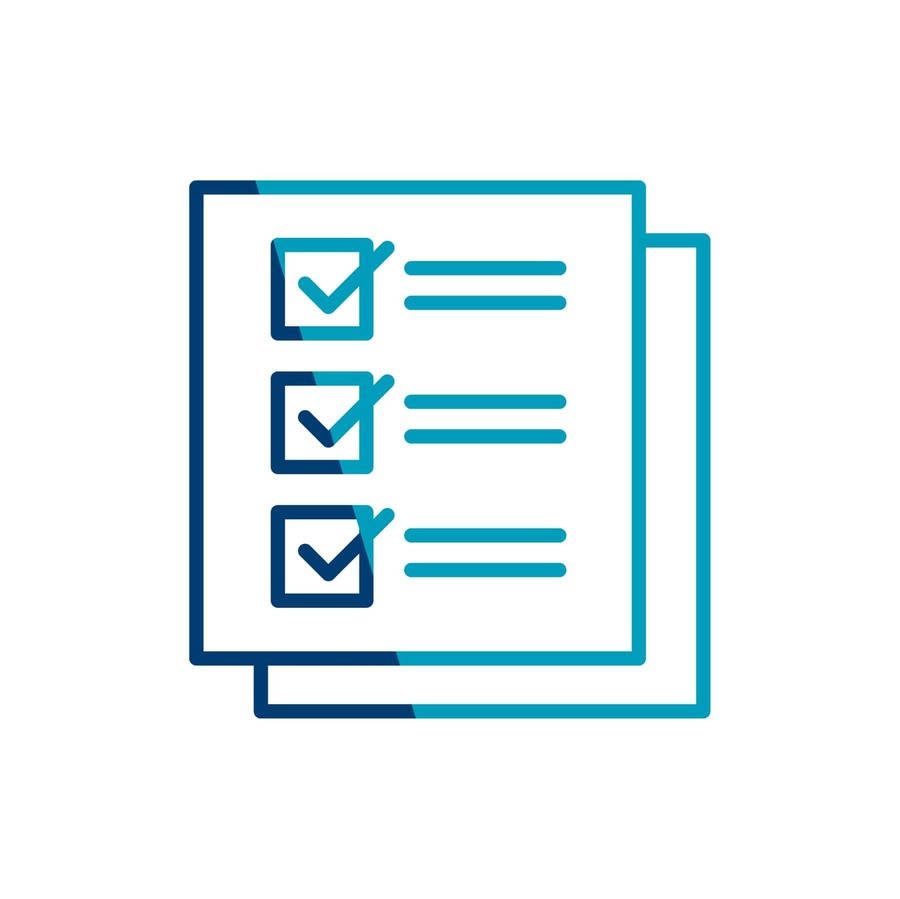 a blue line drawing of a checklist