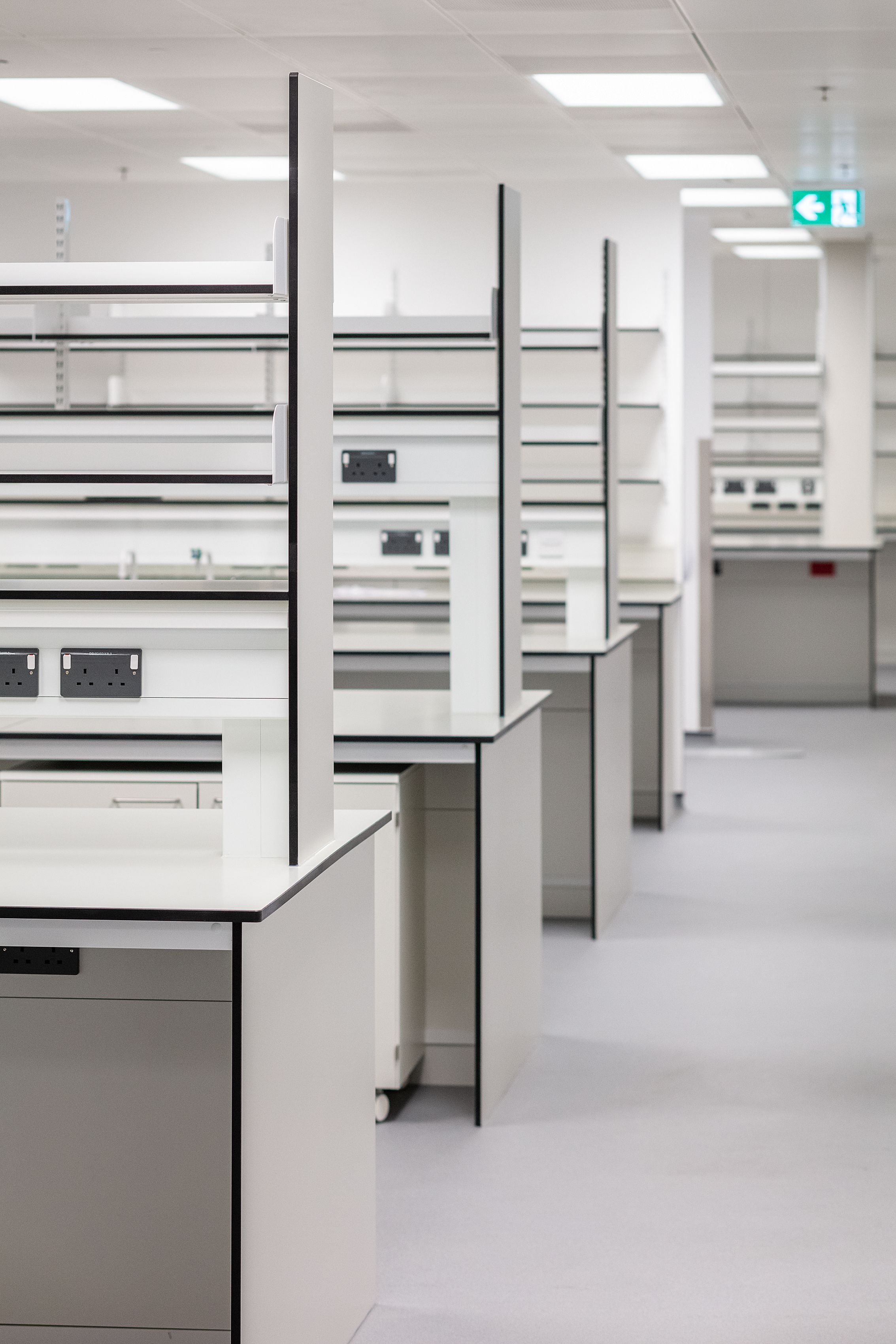 Rows of workbenches
