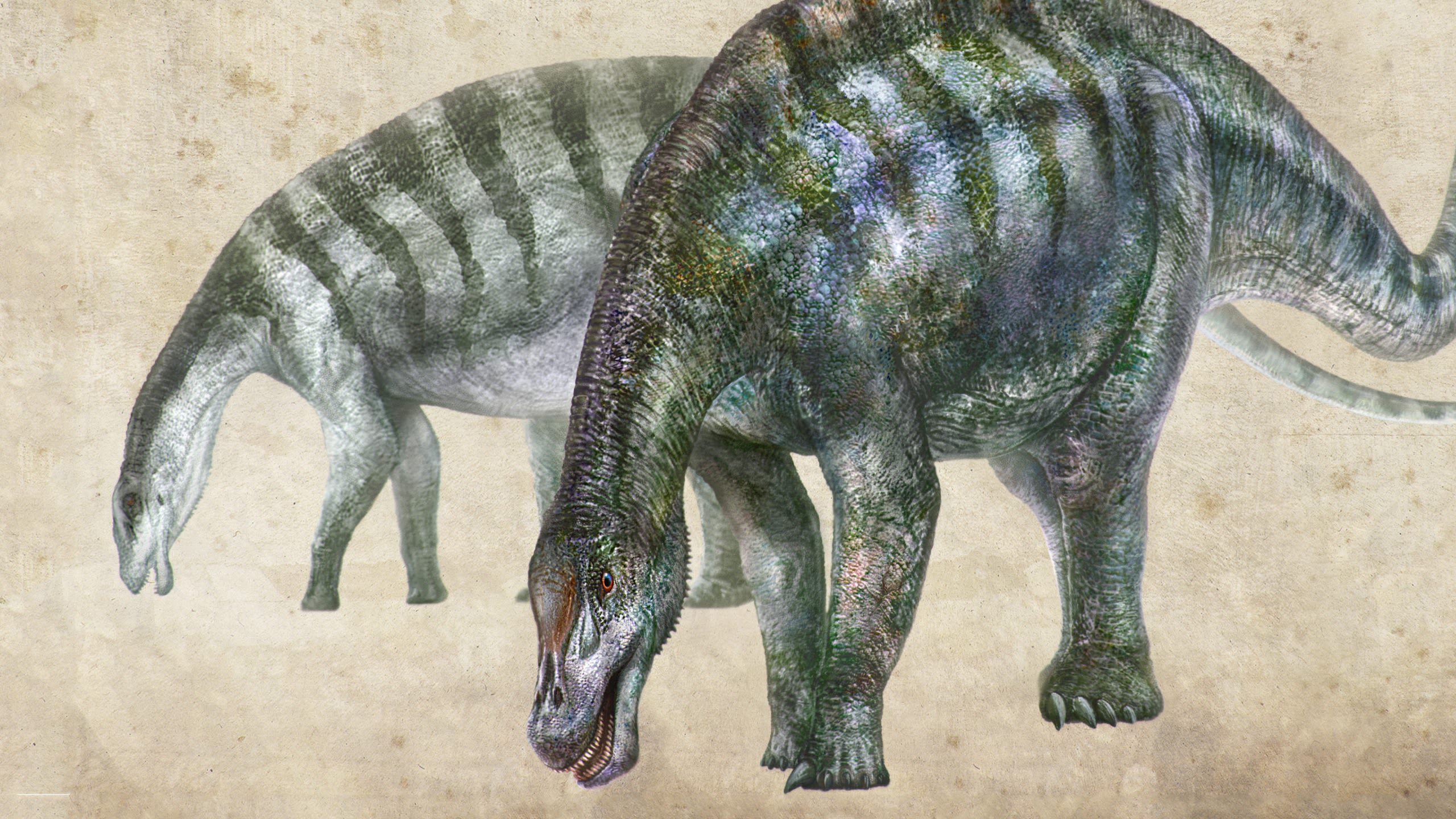 Artist’s rendering of Lingwulong shenqi, a newly discovered dinosaur unearthed in northwestern China.