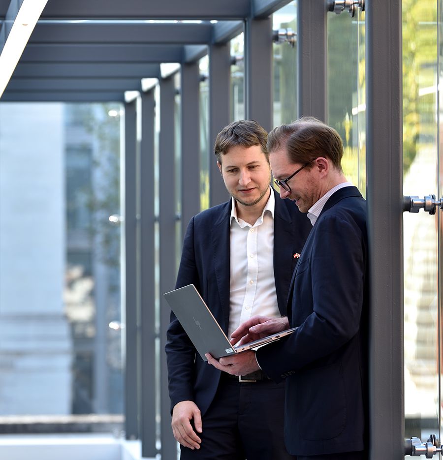 Dr Peter Pesl (left) from Advantage Austria with Chris Parker, Imperial Business Partners, on the South Kensington Campus.