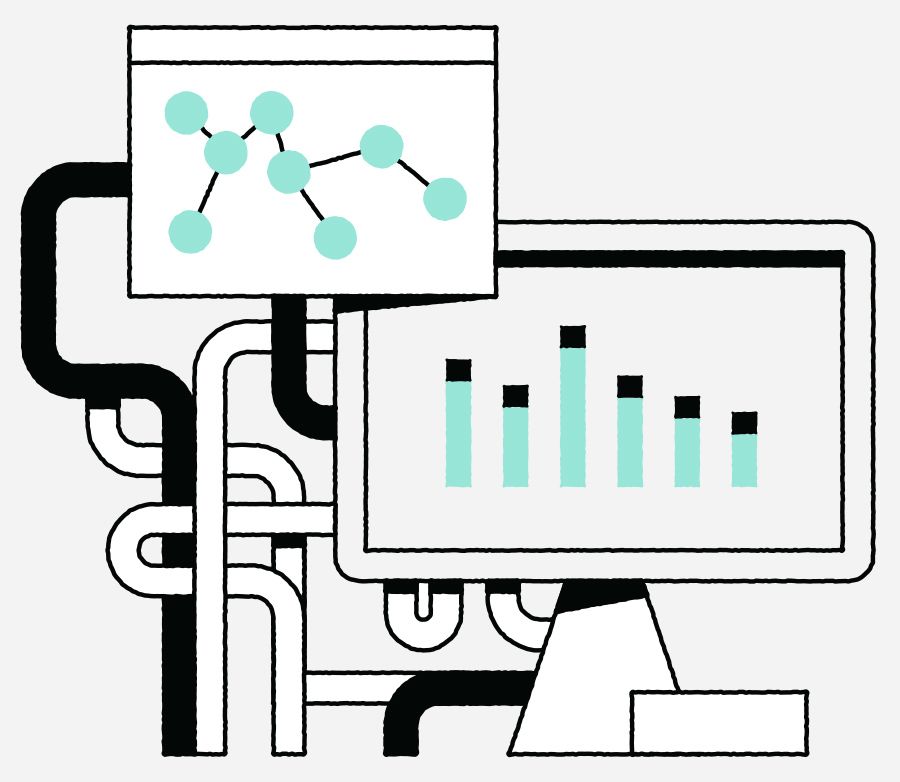 Illustration of a set of pipework attached to a computer display