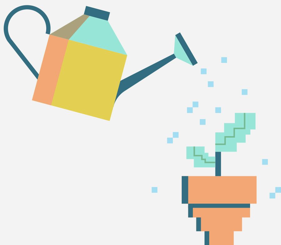Illustration of a watering can and plant