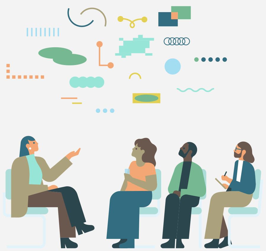 Illustration mentor and mentees in discussion