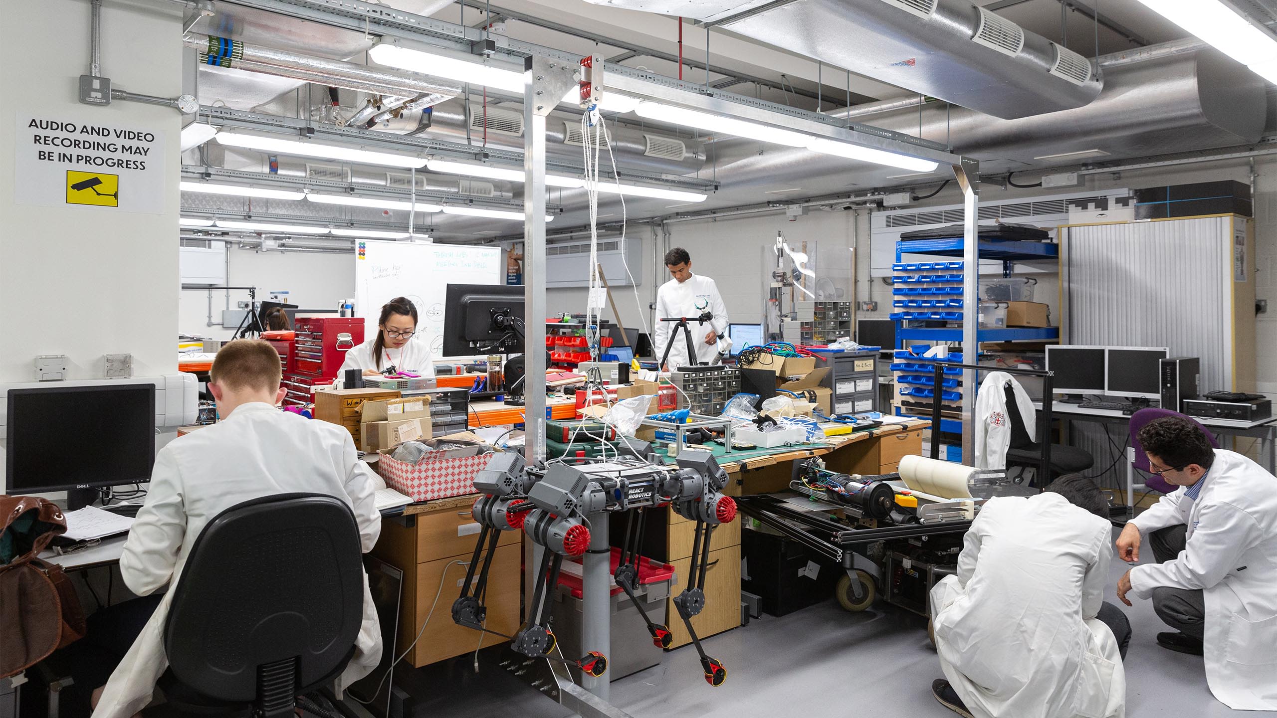 Dr Nicolas Rojas with PhD student Icey Lu and others at the Dyson School of Design Engineering
