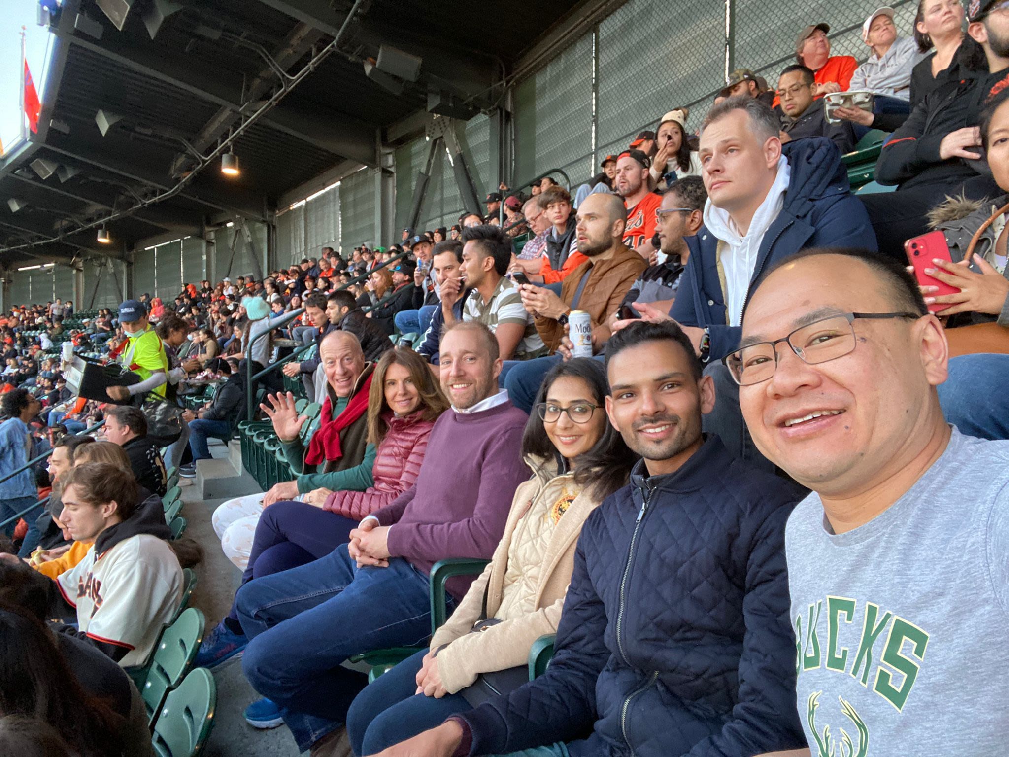 Team at sporting event in crowd