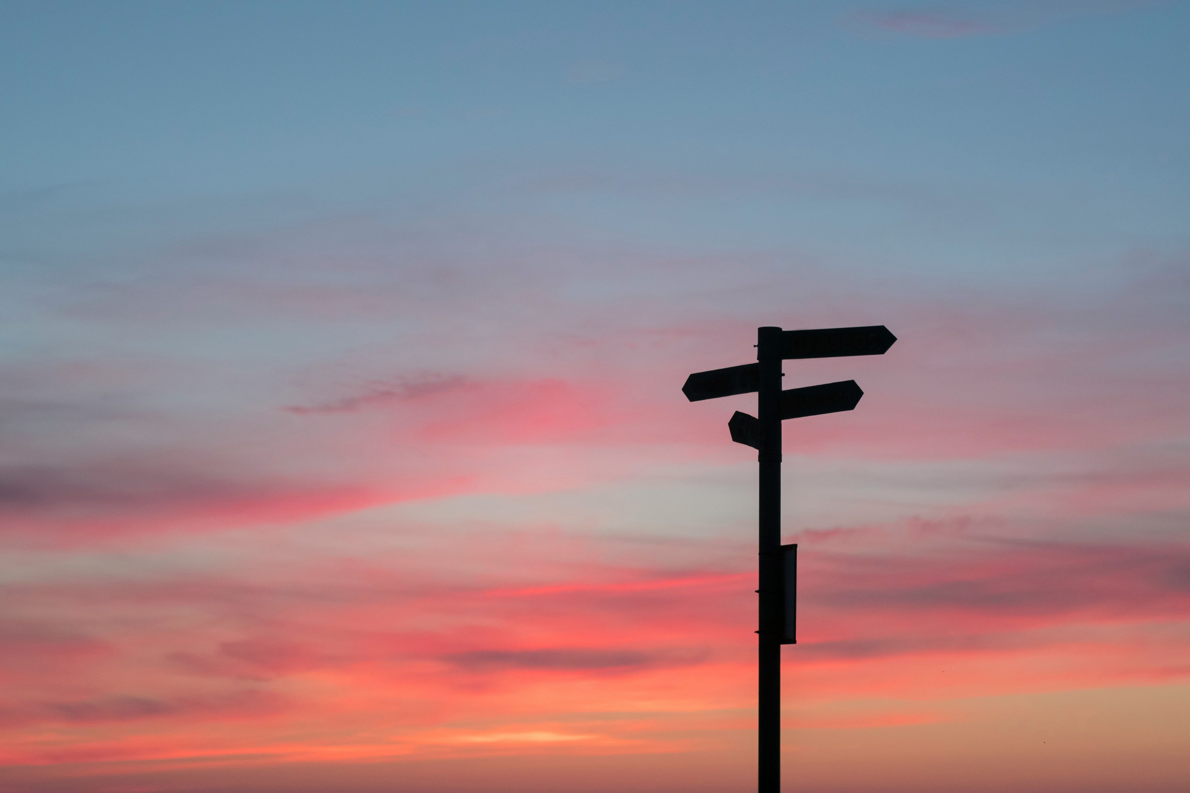 Signposts with sunset behind