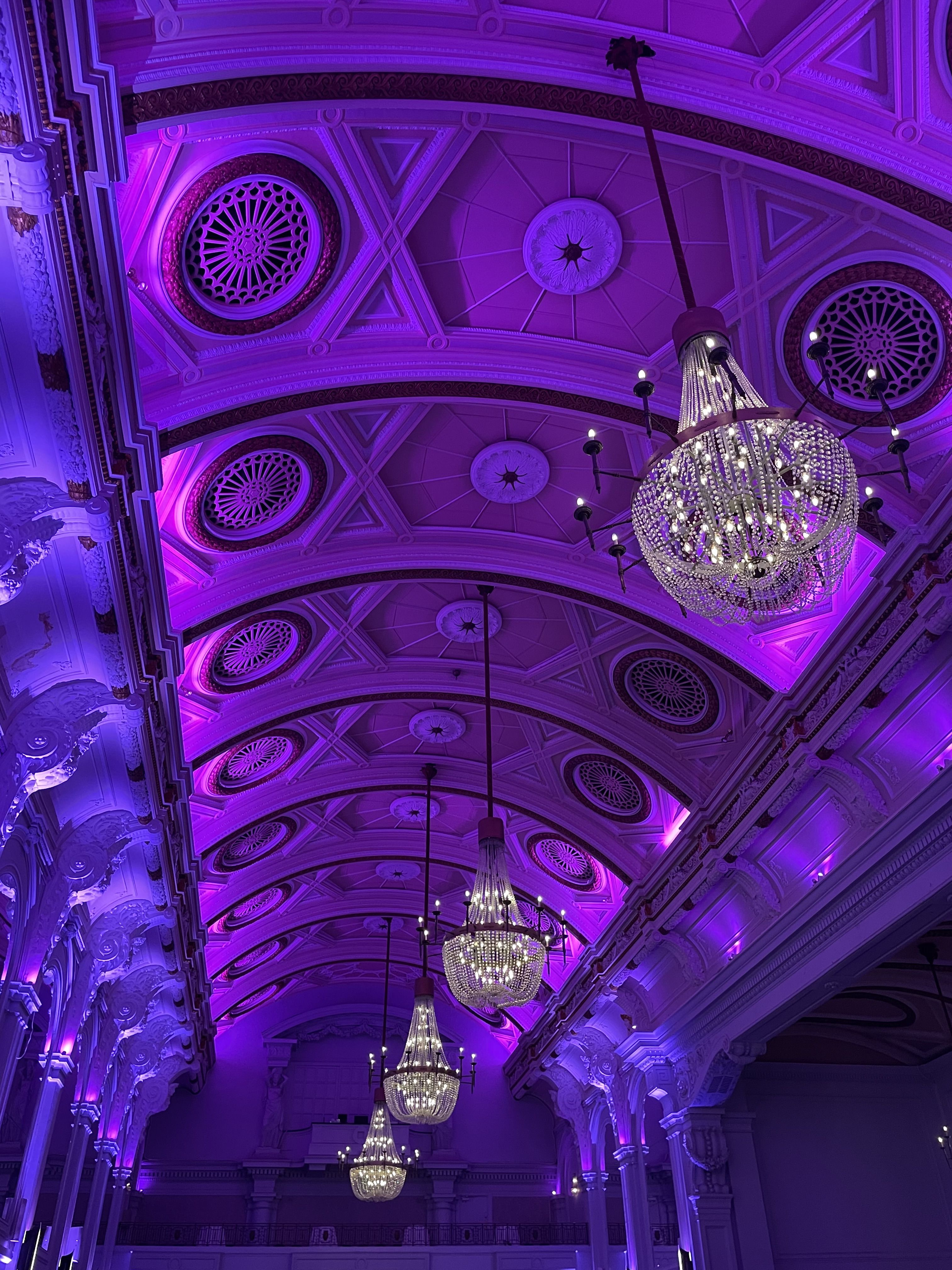 Ceiling view of chandeliers