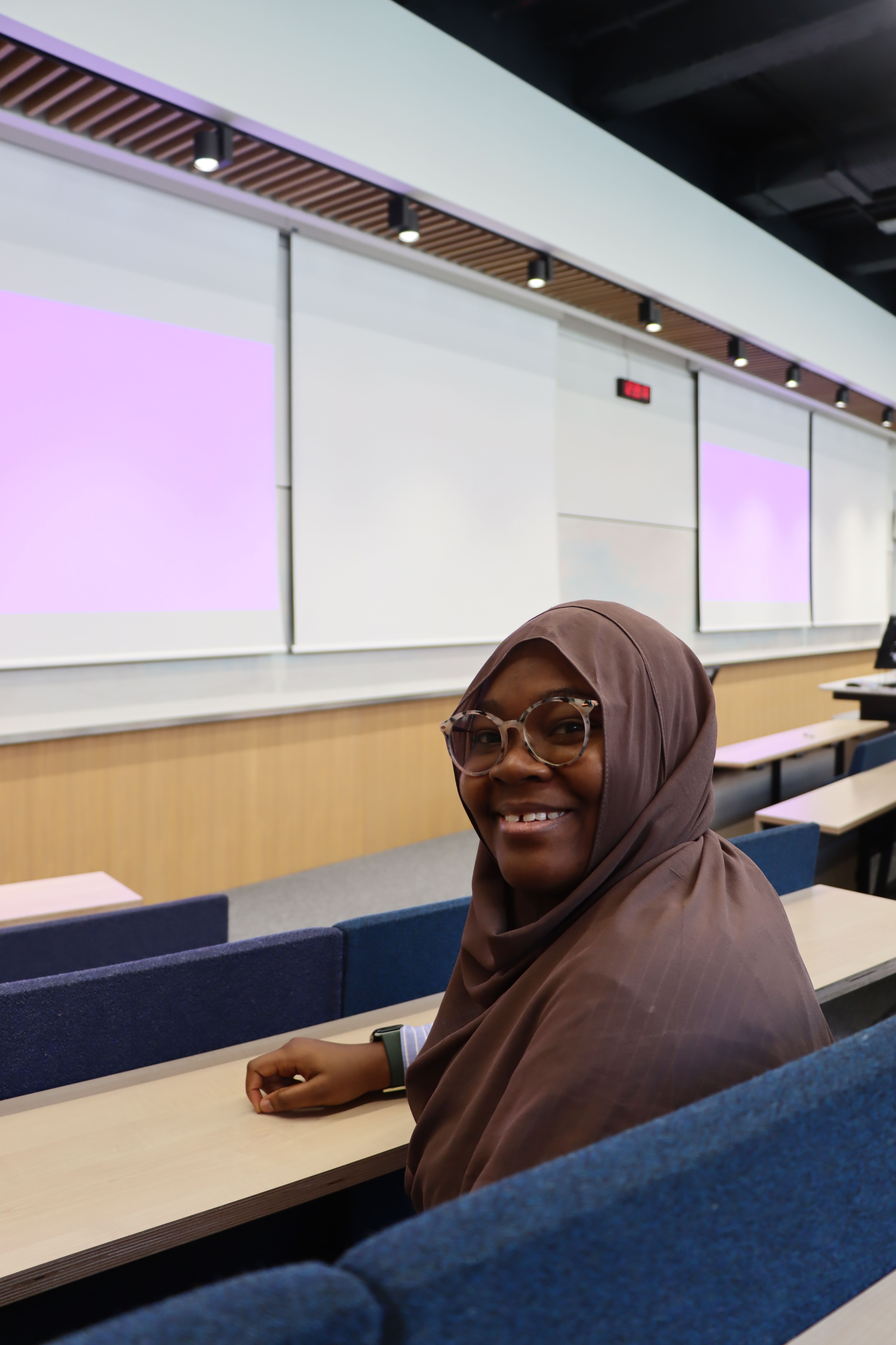 Maryam sat in a lecture theatre