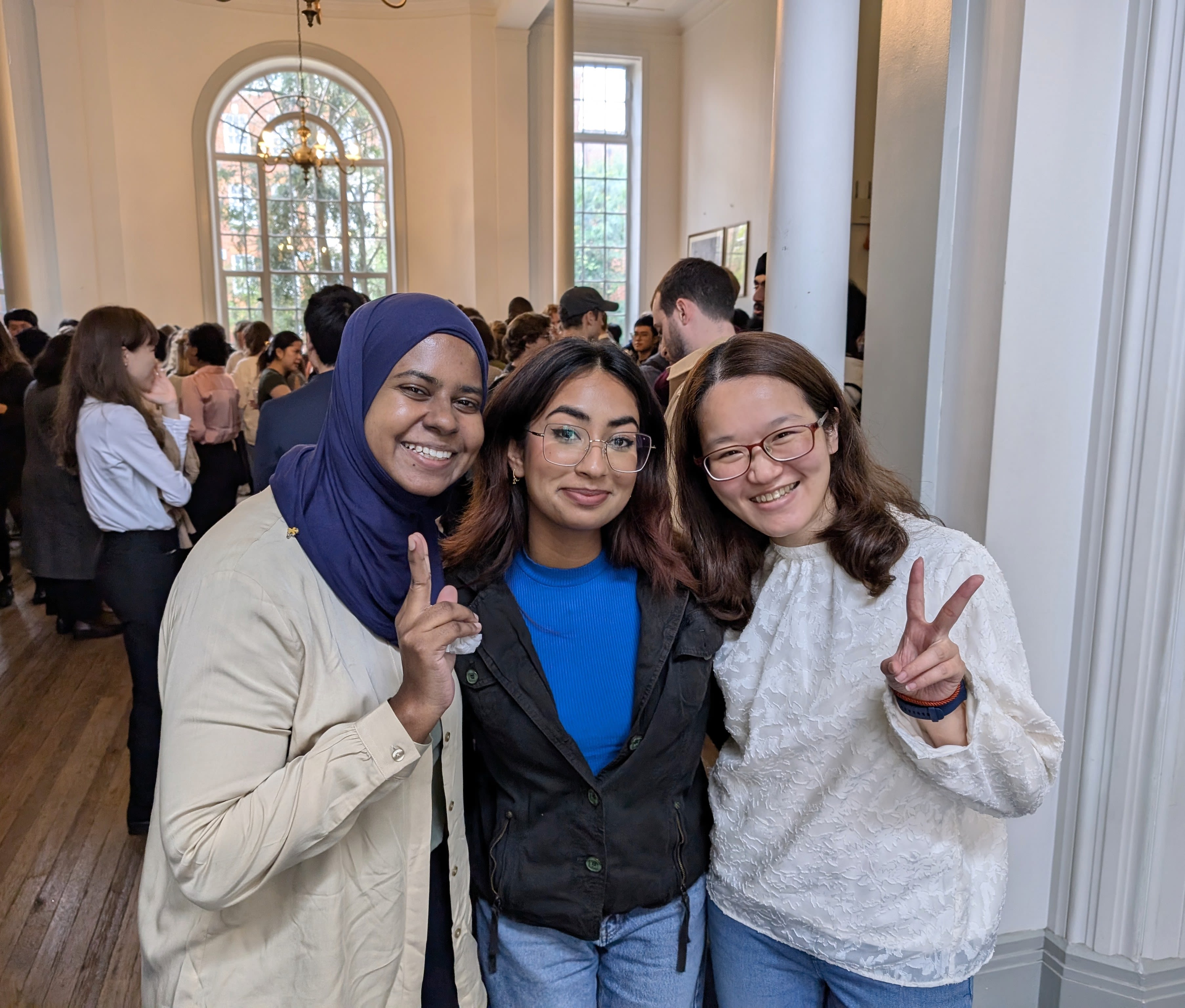 Nafisah with two of her coursemates during a welcome session