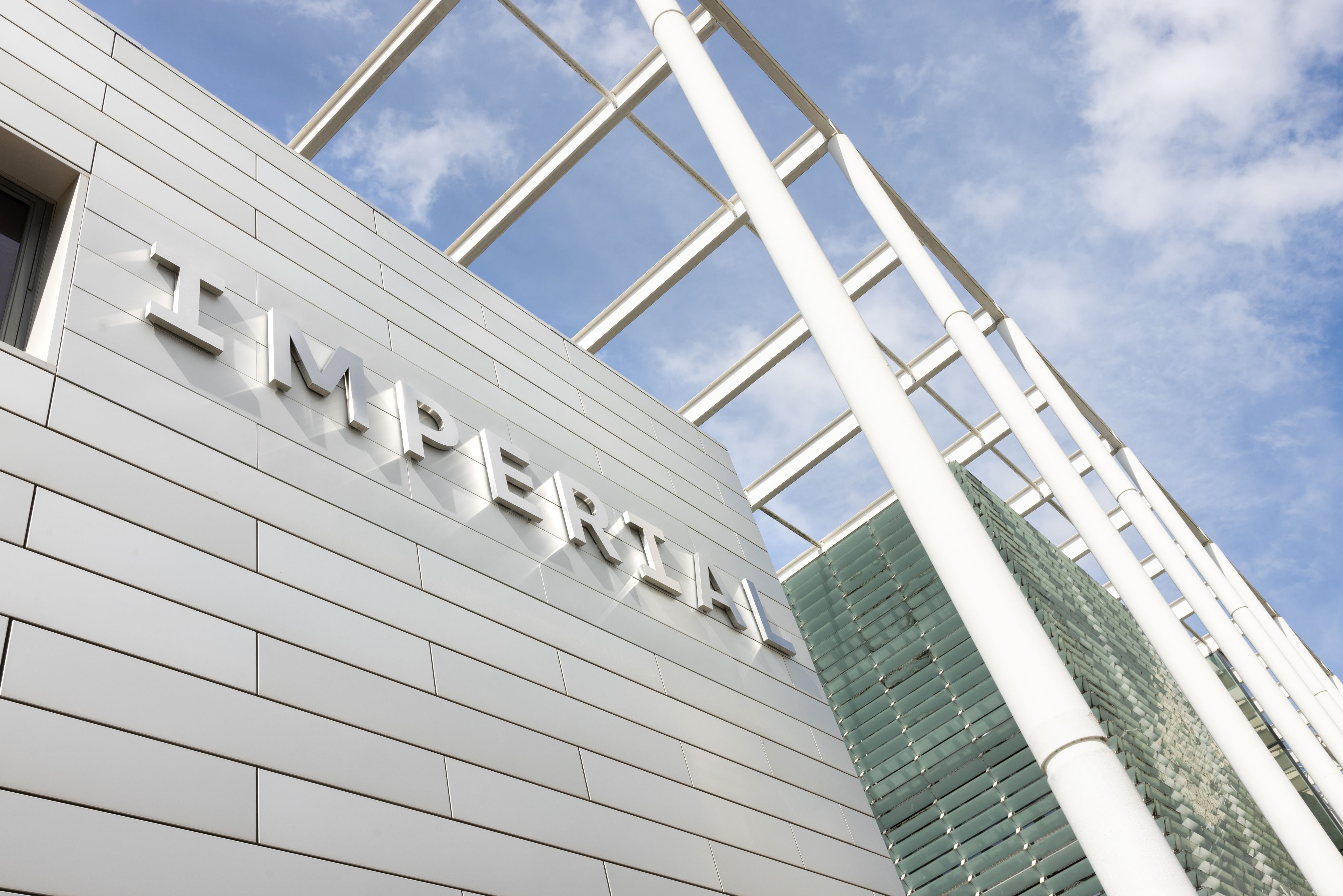 Imperial logo on side of a building on South Kensington Campus