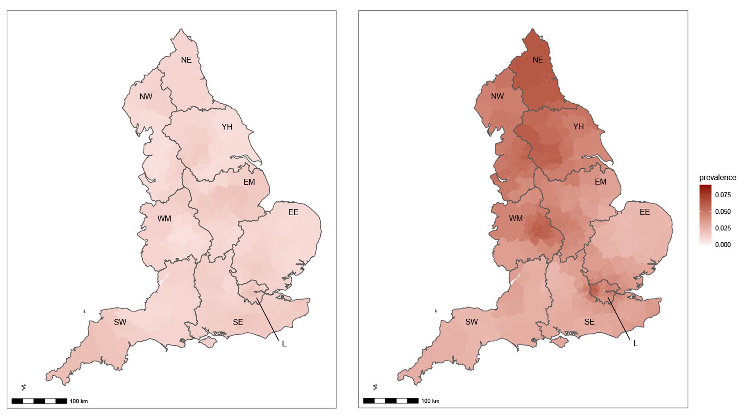 A heat map showing changing coronavirus prevalence in England