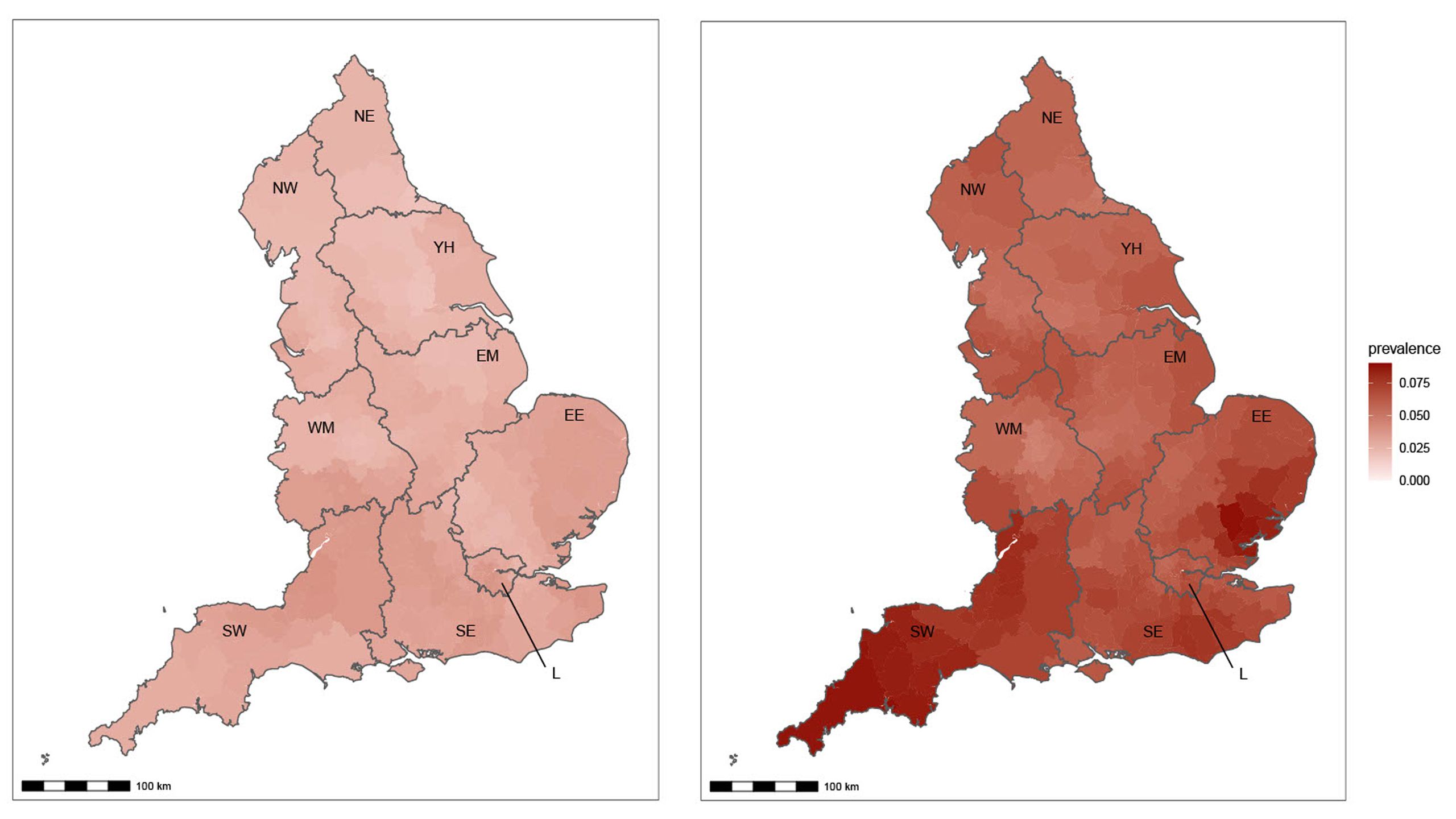 A heat map showing changing coronavirus infections in England