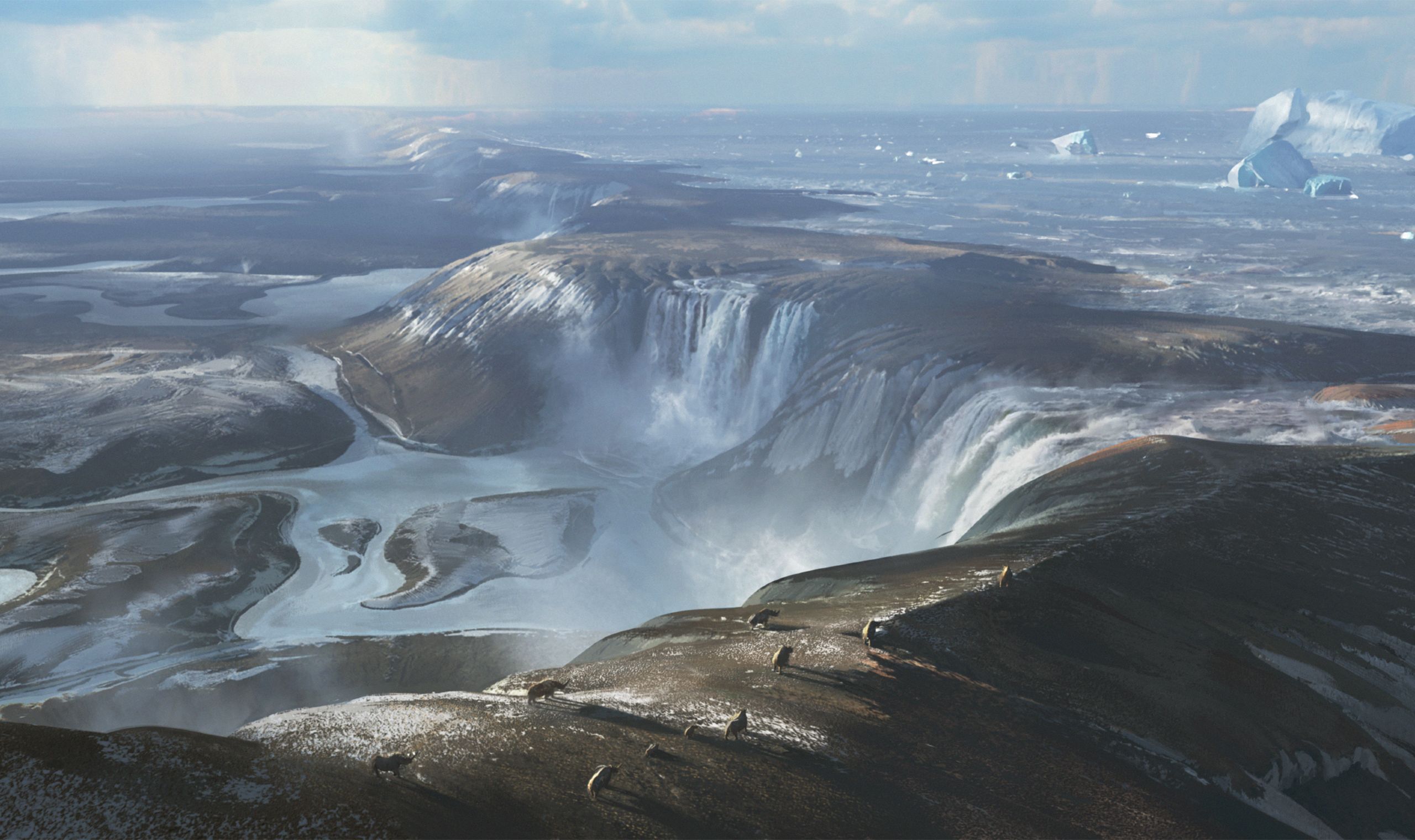 An artist's impression of the initial flooding which created the Strait of Dover thousands of years ago